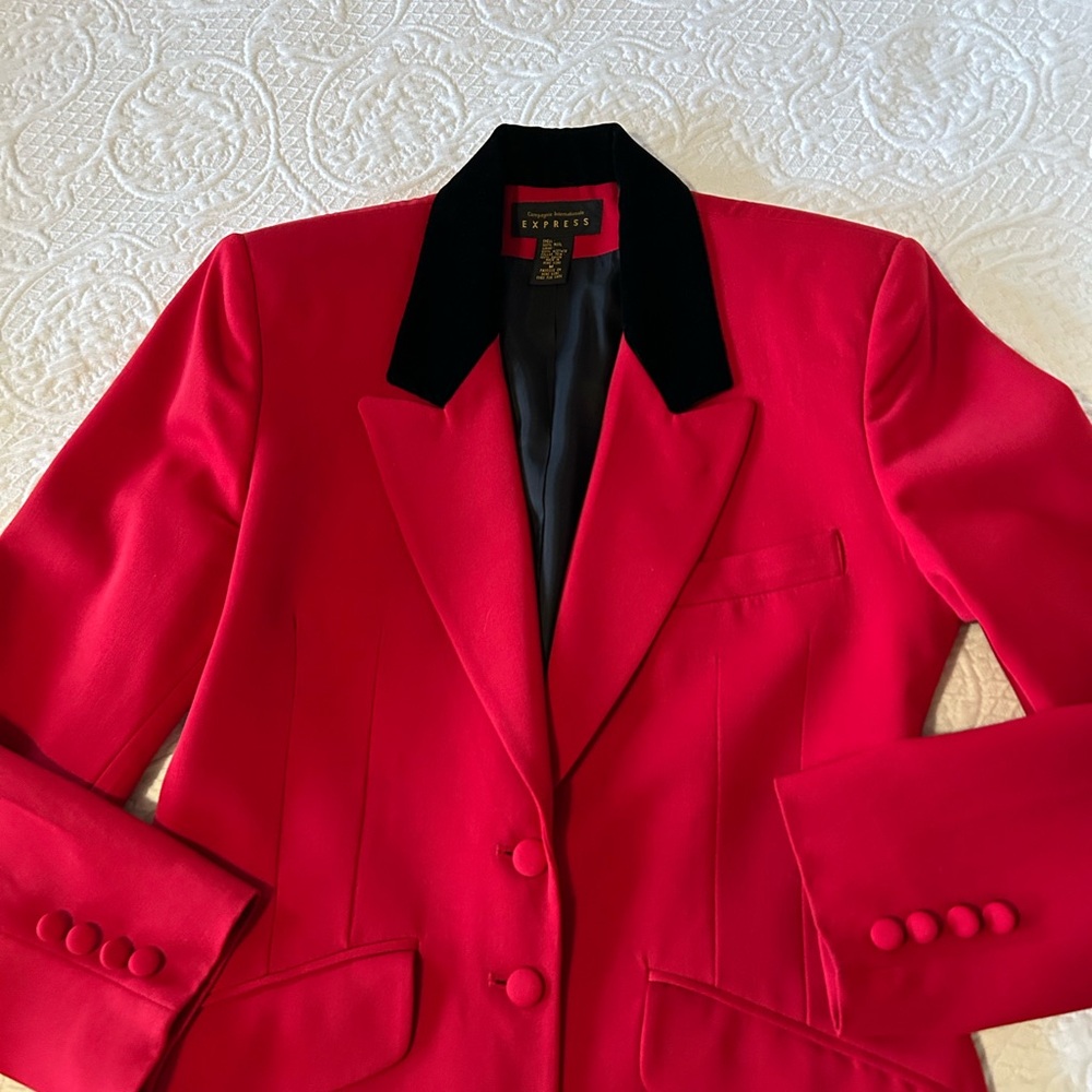 Express Women's Bold Red Blazer with Black Collar